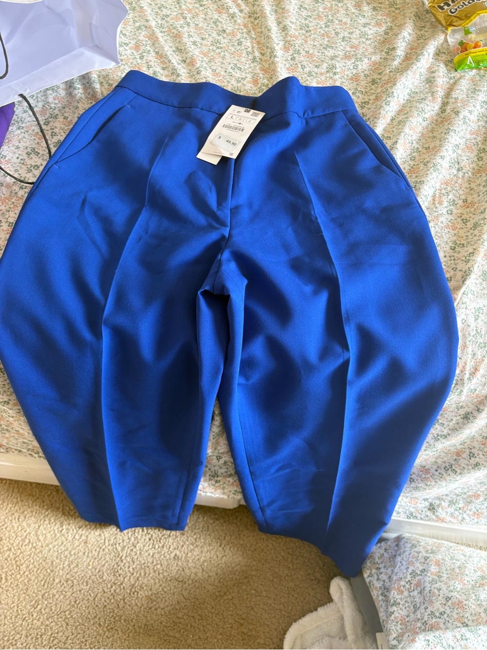 Zara Bold Royal Blue Wide Leg Pleated Pants